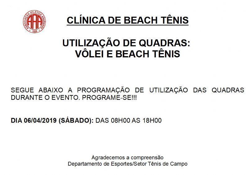INFORMATIVO UTILIZAÇÃO DAS QUADRAS - VÔLEI E BEACH TÊNIS
